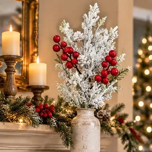 20-inch Snow Cedar Spray for Christmas Wreaths, Garlands & Floral Arrangements, Seasonal Greenery Craft Supply