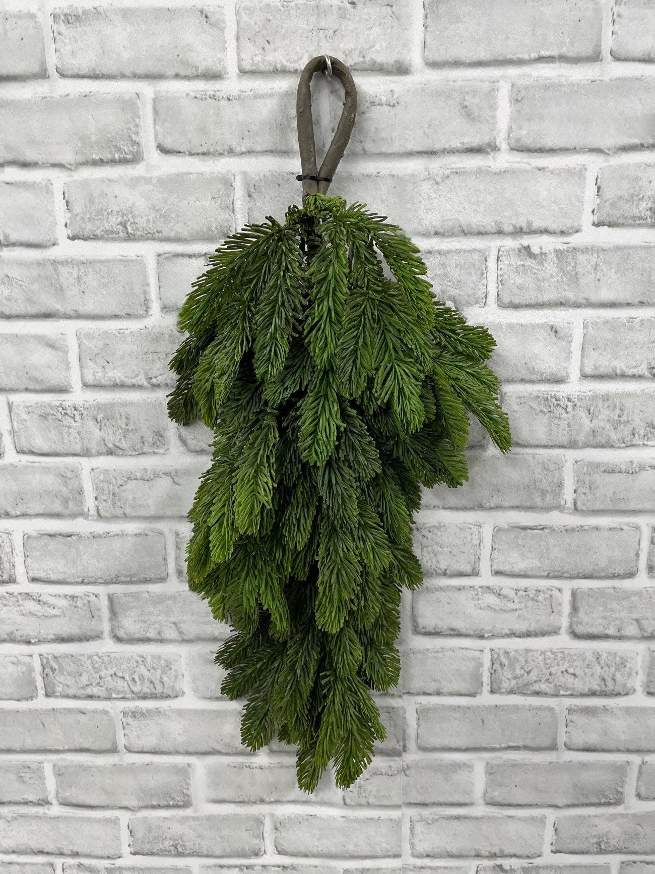26" Noble Fir Teardrop - Fresh Touch Faux Winter Greenery, Christmas Front Door Swag Hanging, Elegant Holiday Window Wall Decor Supply