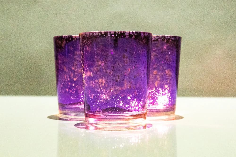 Set of 12 MERCURY GLASS Purple Speckled Glass Candle Holders Votive Holder Led Candleholder Tea Light Wedding 2.5 Winter Christmas