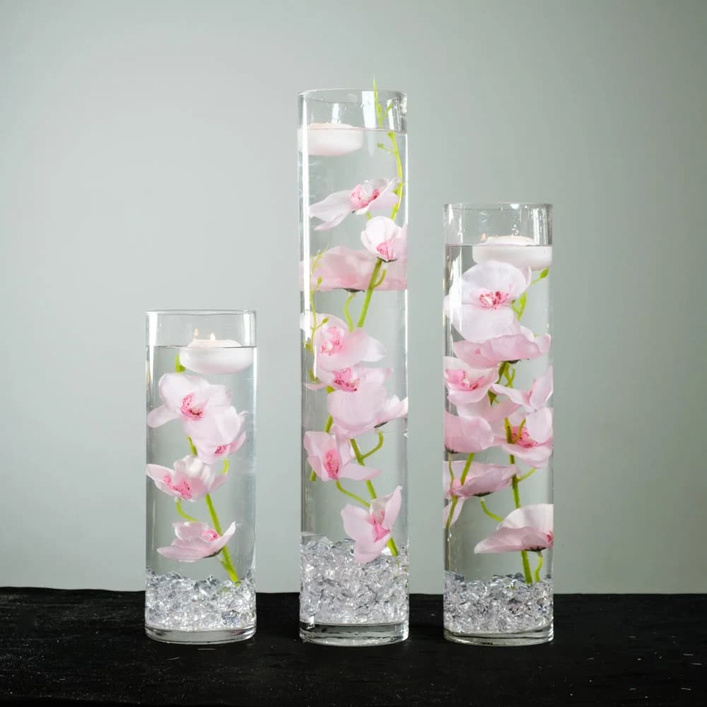 Submersible Pink/Purple/Blue/White/White & Purple/ Yellow Orchids Floral Wedding Centerpiece with Floating Candles and Acrylic Crystals Kit
