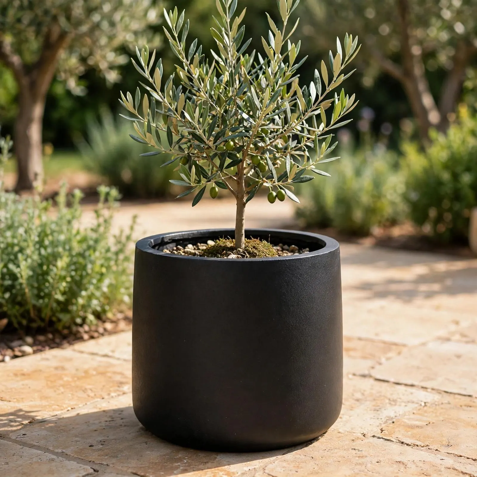 Ficonstone Cylinder Pot Black 16x13.4 Inch | Straight-Sided Round Planter | Garden Pot