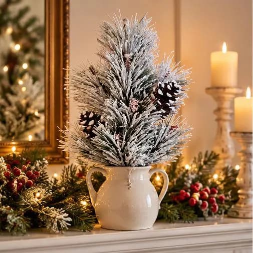 16-inch Snow Pine Spray with Cones for Christmas Wreaths, Garlands & Floral Arrangements, Seasonal Greenery Craft Supply