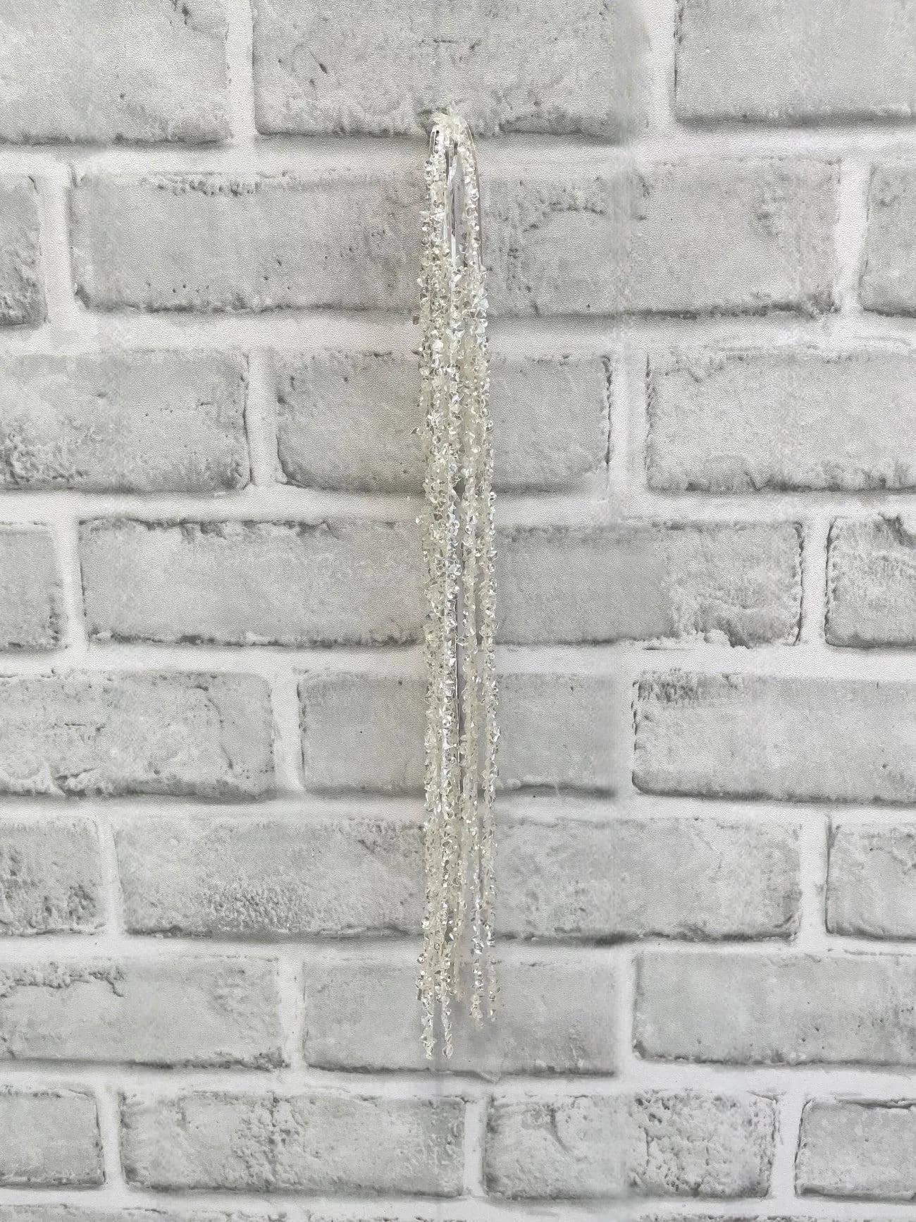 24" White Tinsel Spray, Faux Christmas Shimmering Pick, Artificial Winter Holiday Stem, Iridescent Retro Wreath Filler