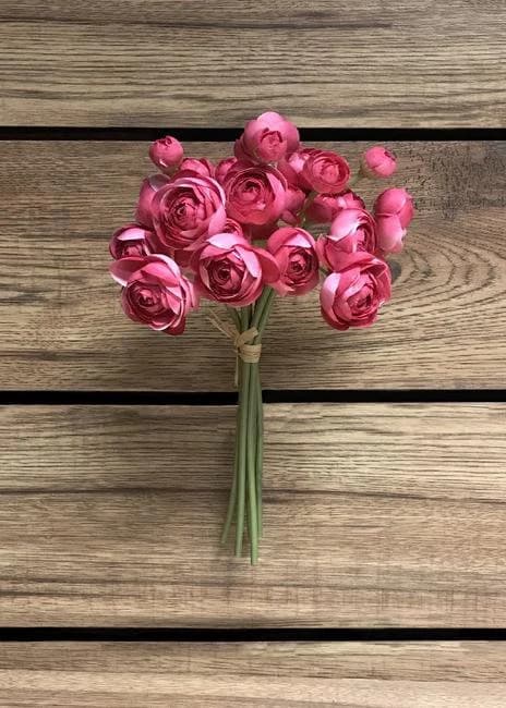 11" Hot Pink Ranunculus 6pc Bouquet/Floral Spray/Florals/ Wedding/ White/ Outdoor Wedding Greenery/Centerpiece Decor/Faux Flowers/Roses