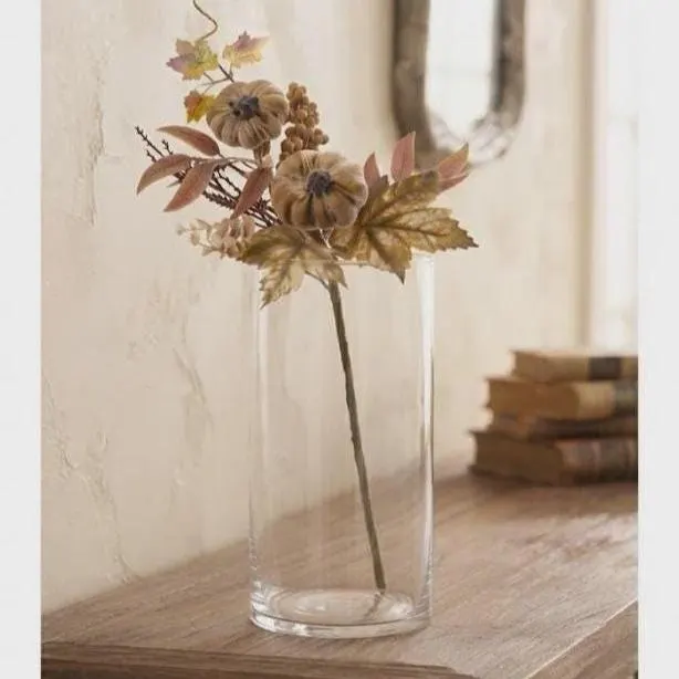 16" Taupe Velvet Pumpkin Berry Spray, Soft Neutral Autumn Floral Pick, Rustic Thanksgiving Tabletop Accent, Farmhouse Fall Wreath Supplies
