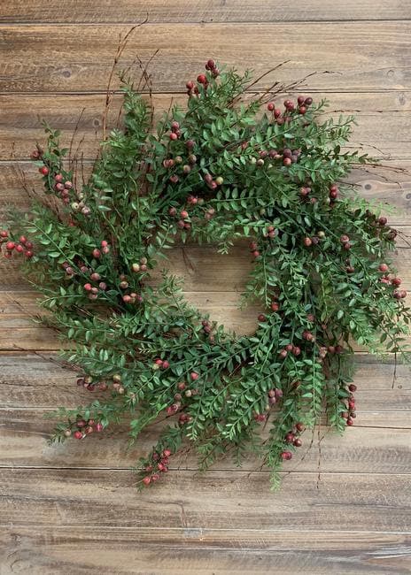 24" Nandina Wreath With Berries/Green Wreath/Natural Looking Wreath/Outdoor Wreath/Green Outdoor Wreath/Home