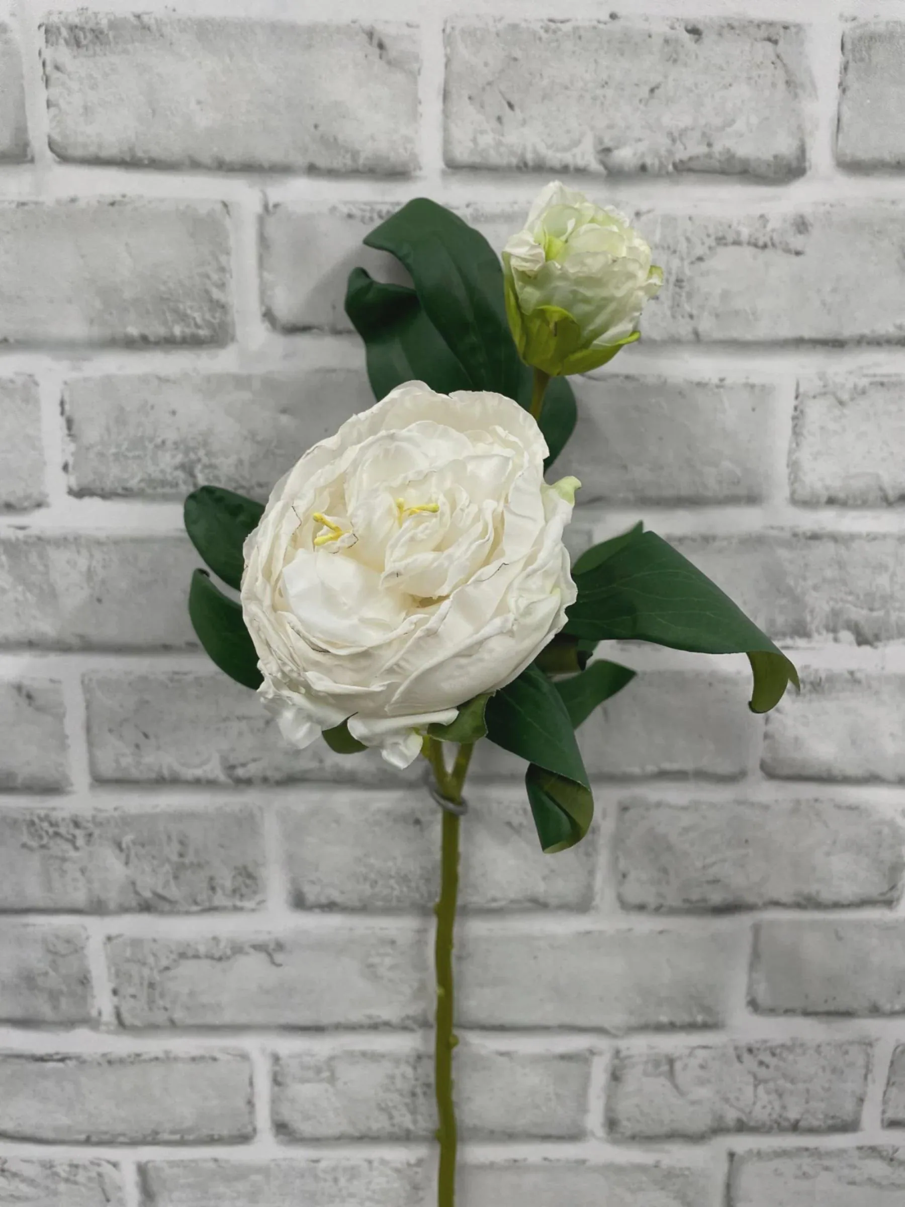 18" White / Ivory Dried Look Closed British Peony Stem - Faux Silk Bud, Neutral Fall Vase Filler, Boho Wedding Centerpiece Floral Supply