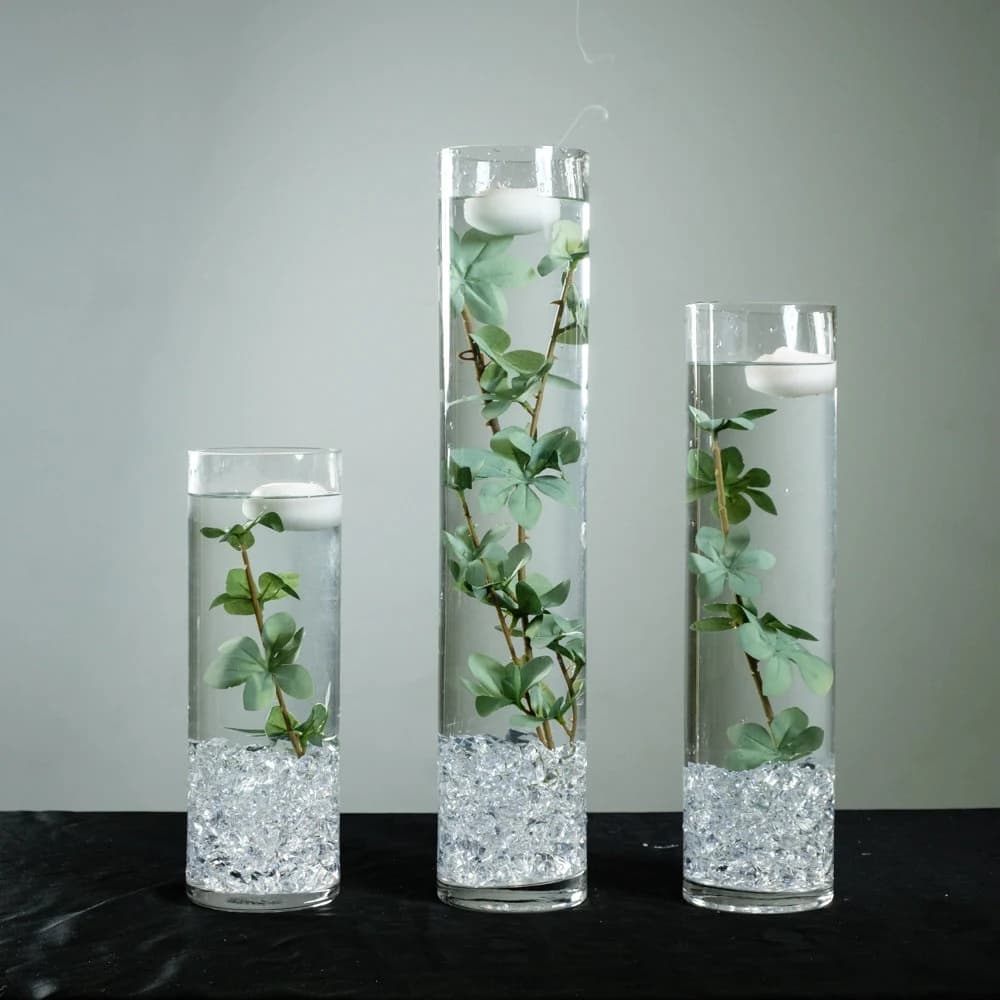 Submersible Light Green Star Flower Stems Floral Wedding Centerpiece with Floating Candles and Acrylic Crystals Kit