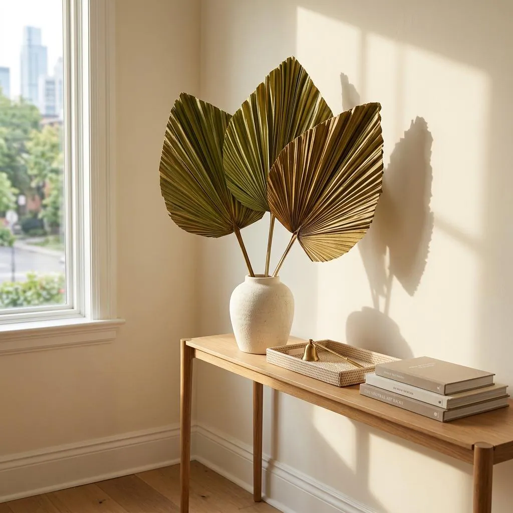 Dried Anahaw Palm Leaves 40 Inch, Large Tropical Fan Palms for Tall Vase Fillers, Palm Spear Fan Table Centerpiece, Boho Wedding Decor 3PC