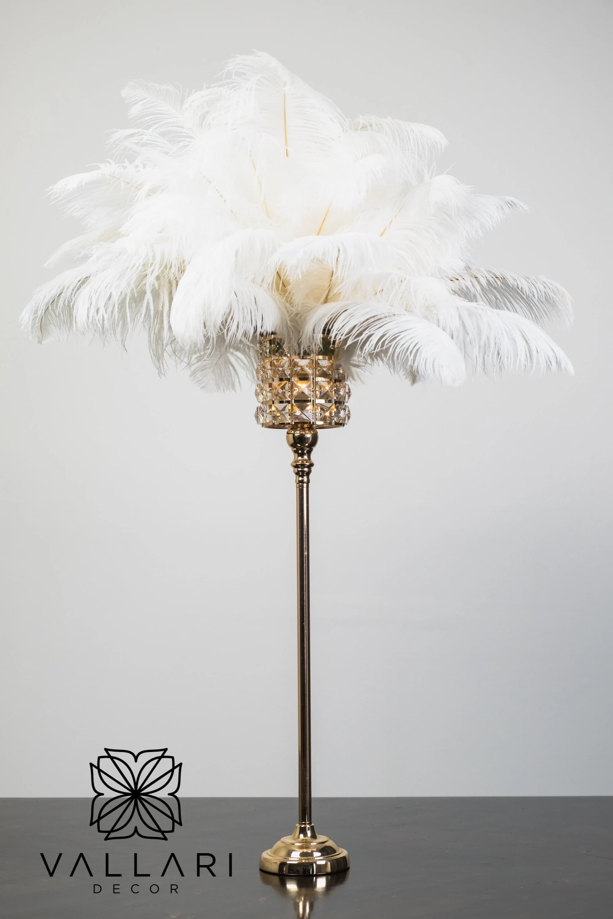 26" Gold Square Crystal Chandelier Stand/ Ostrich Feather Centerpiece for Great Gatsby/Wedding/Old Hollywood/Glitz and Glam themes