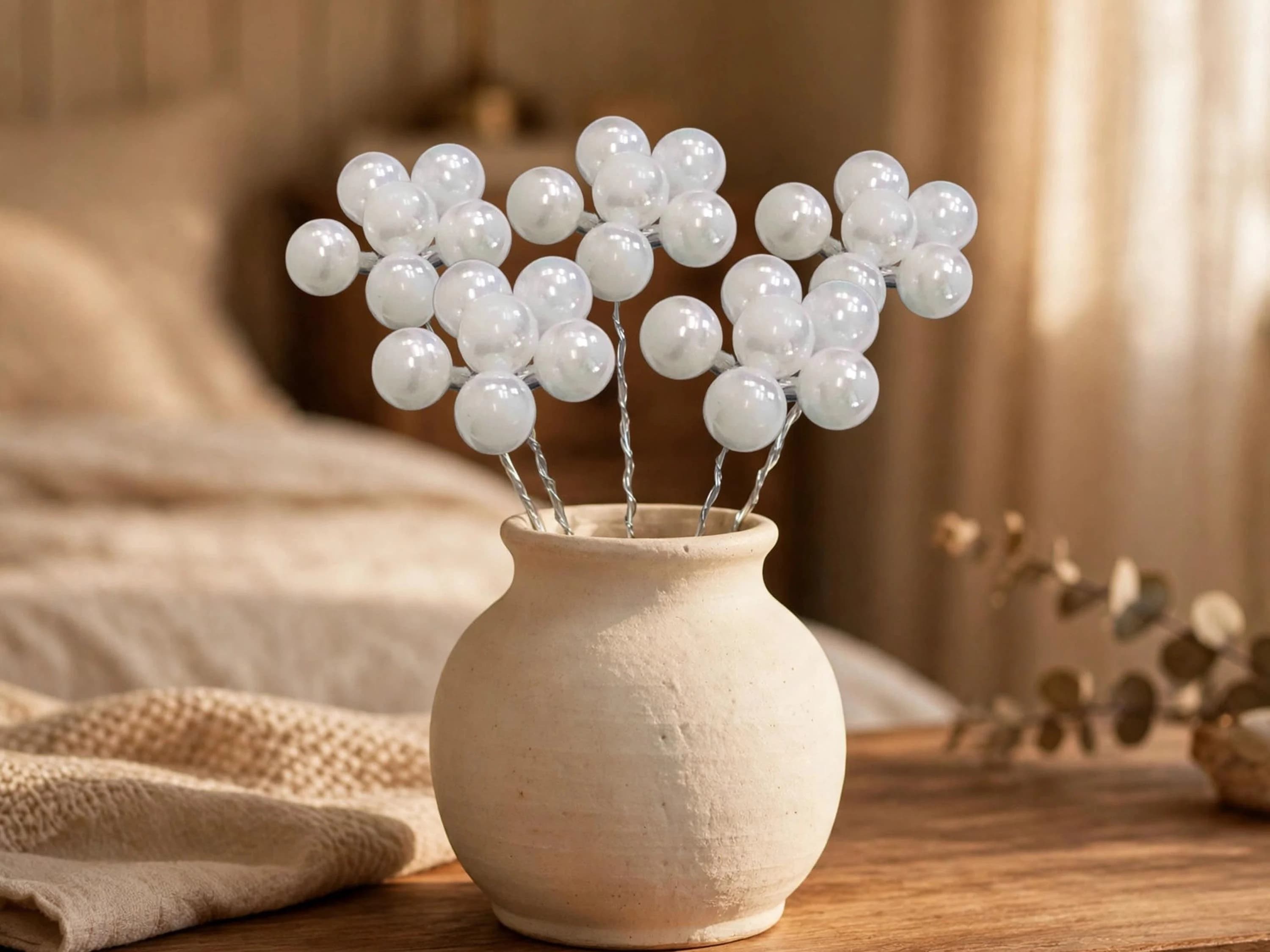 Pearl Glass Ball Pick, 35mm Glass Ball Cluster, Pearl White Christmas Floral Pick, Holiday Wreath Decor