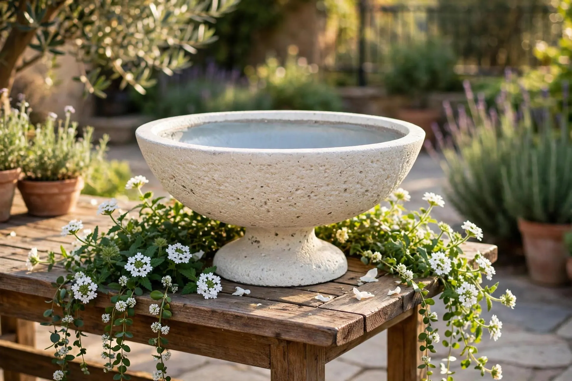 Round Ficonstone Urn Ivory 20x10.4 Inch | Wide Pedestal Bowl Urn Stone-Look Planter | Garden Centrepiece