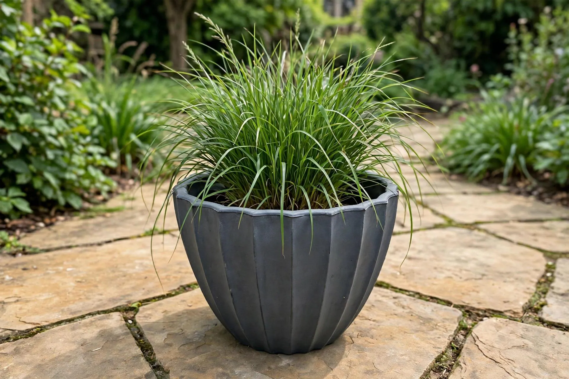 Eco Plastic Scalloped Pot Slate 16x14 Inch | Fluted Bowl Planter Wavy Rim | Garden Pot