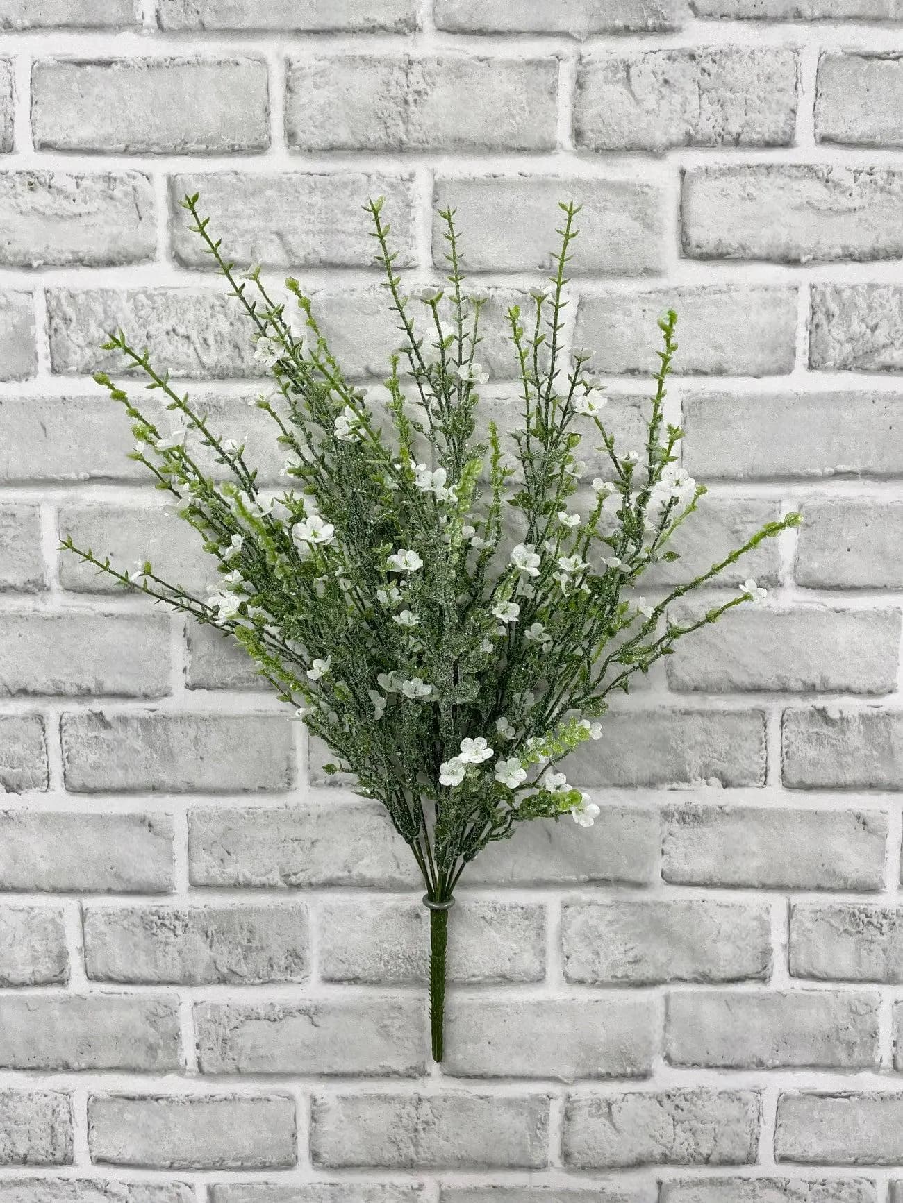 20" White Glitter Mini Flower Bush, Artificial Sparkling Floral Stem, Christmas Tree Filler, Winter Wedding Decor, Blue Holiday Centerpiece