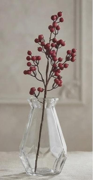 24" Weatherproof Matte Red Berry Spray, Artificial Red Berry Stem for Outdoor Winter Urns, Christmas Wreath Pick, Holiday Floral Arrangement