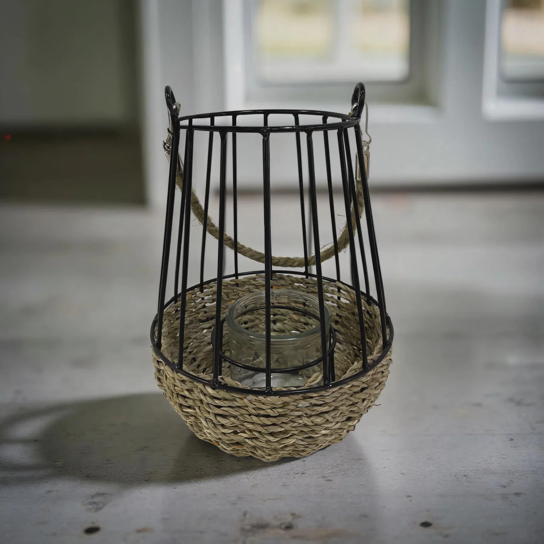 7.5" x10" Rattan Candle Holder/Woven Seagrass Table decor/Coastal Ratten Lantern/Rustic/Modern/Entryway/Hurricane Lamp/farmhouse Centerpiece