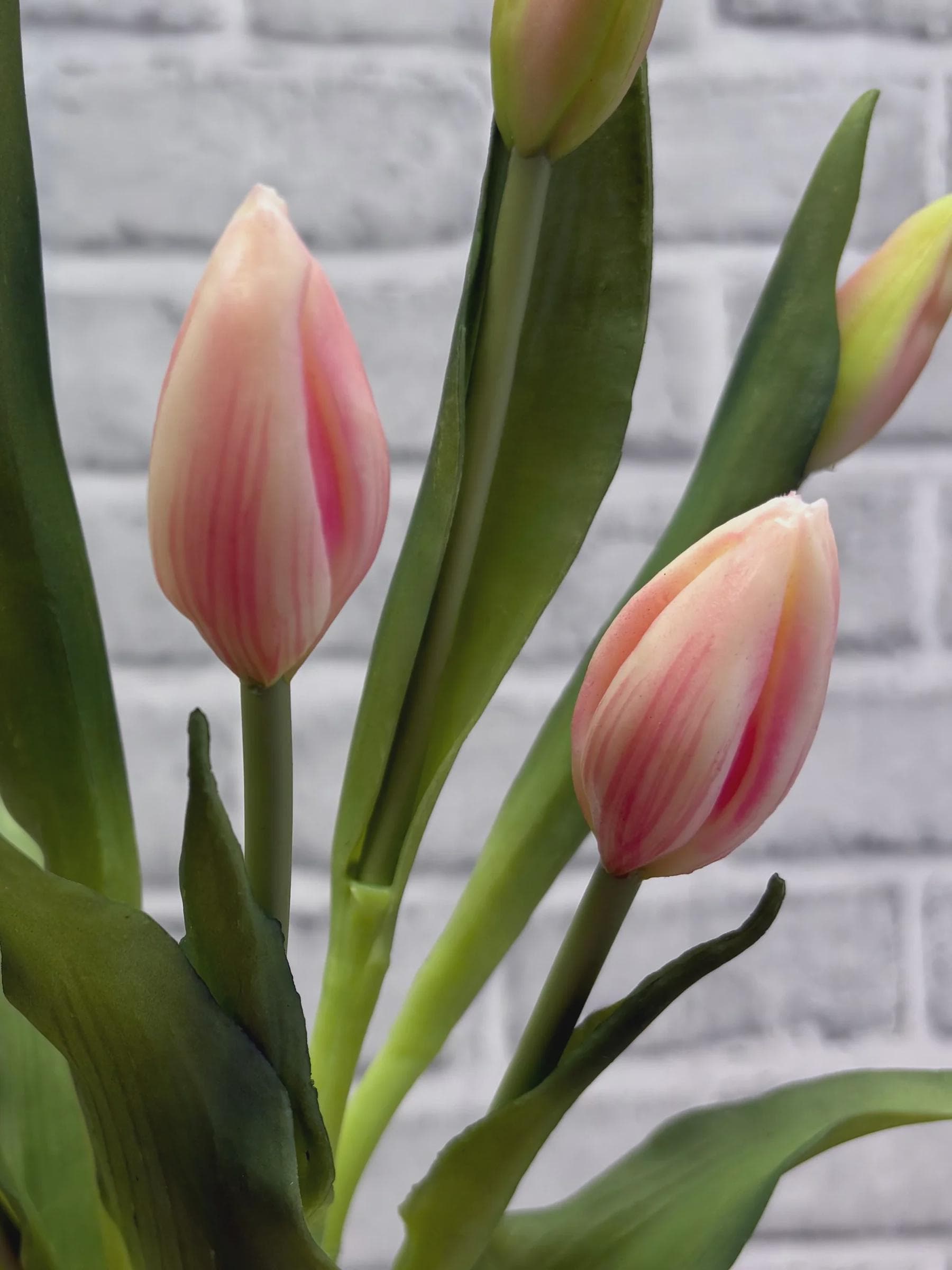 18.5" Pink Tulip Bud Bundle (6 Buds) – Fresh Touch Faux Pink Tulip Pick, Lifelike Artificial Spring Tulips for Vases, Easter & Home Decor