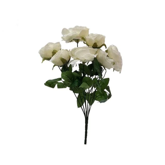 14" White 7Head Open Rose Floral Bouquet/Floral Spray/Wedding Rose/White/Greenery Bush/Outdoor Wedding/Centerpiece Decor/Faux Flower