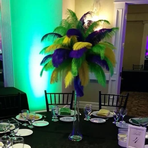 Mardi Gras Yellow Green Purple Ostrich Feather Centerpiece for Birthday/Holiday parties/Great Gatsby/ Roaring 20's/Hollywood Glam Themes