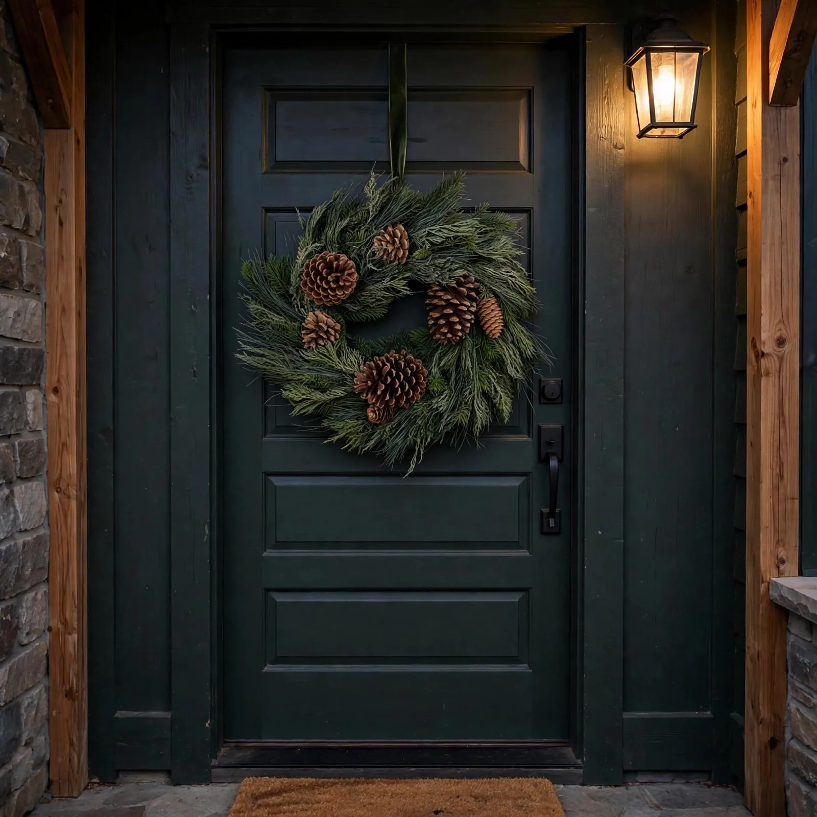 Preserved Spruce Cedar Wreath with Pine Cones 22 Inch | Real Preserved Evergreen Christmas Wreath | Rustic Door Decor