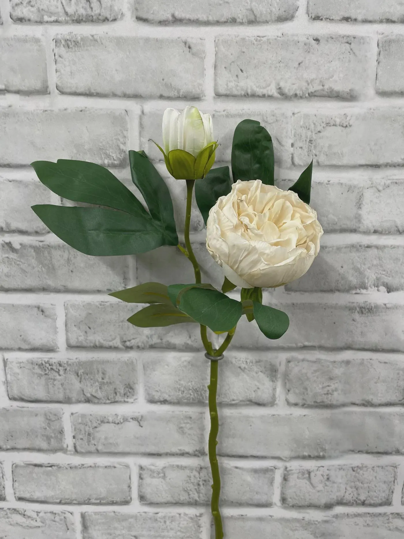 18" Cream Dried Look Closed British Peony Stem - Faux Silk Flower Bud, Neutral Fall Vase Filler, Boho Wedding Centerpiece Floral Supply