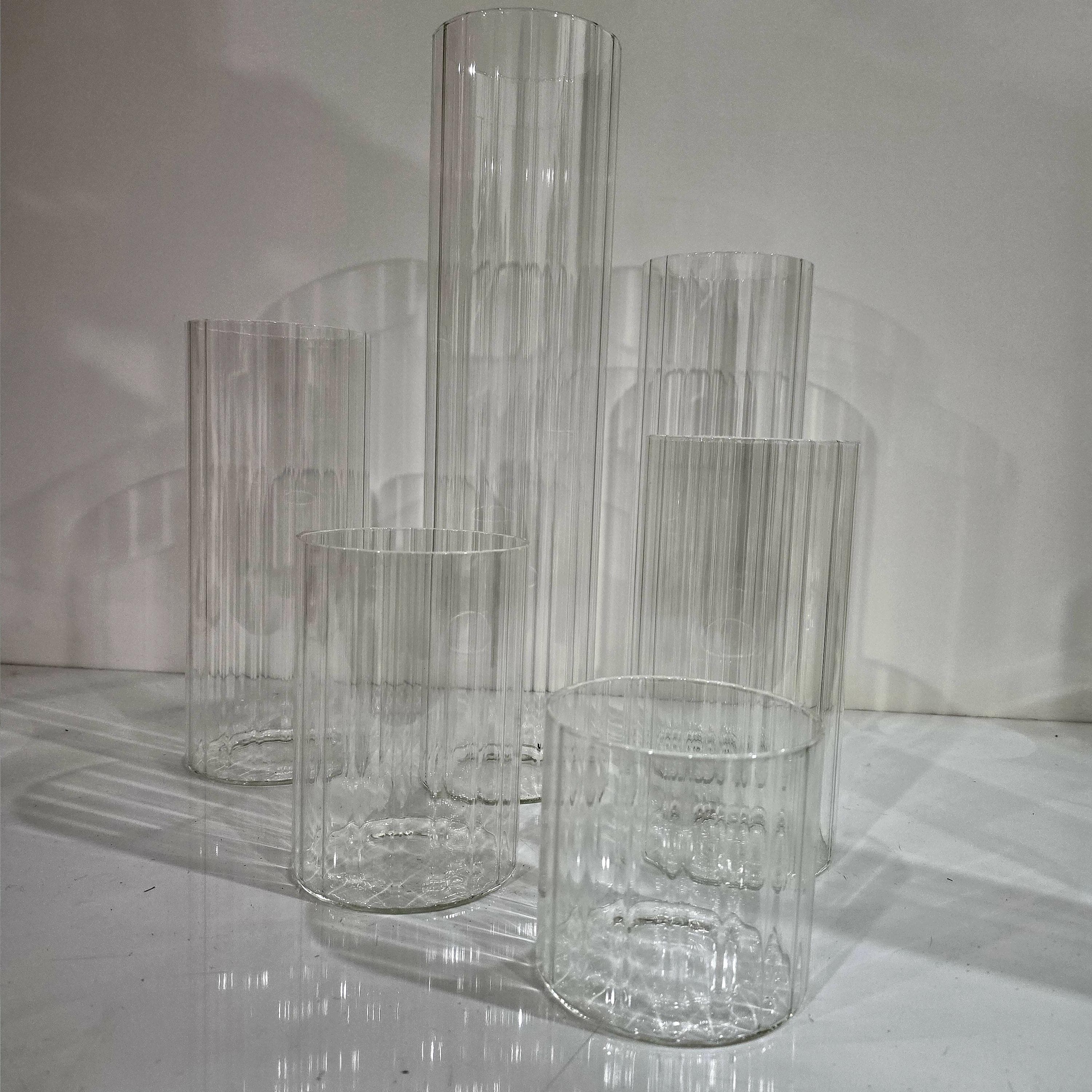 4" Ribbed Elegant Modern Glass Cylinder Vase/Pillar/Floating/Holders/Ribbed Cylinder/Ribbon/Wedding Decor/