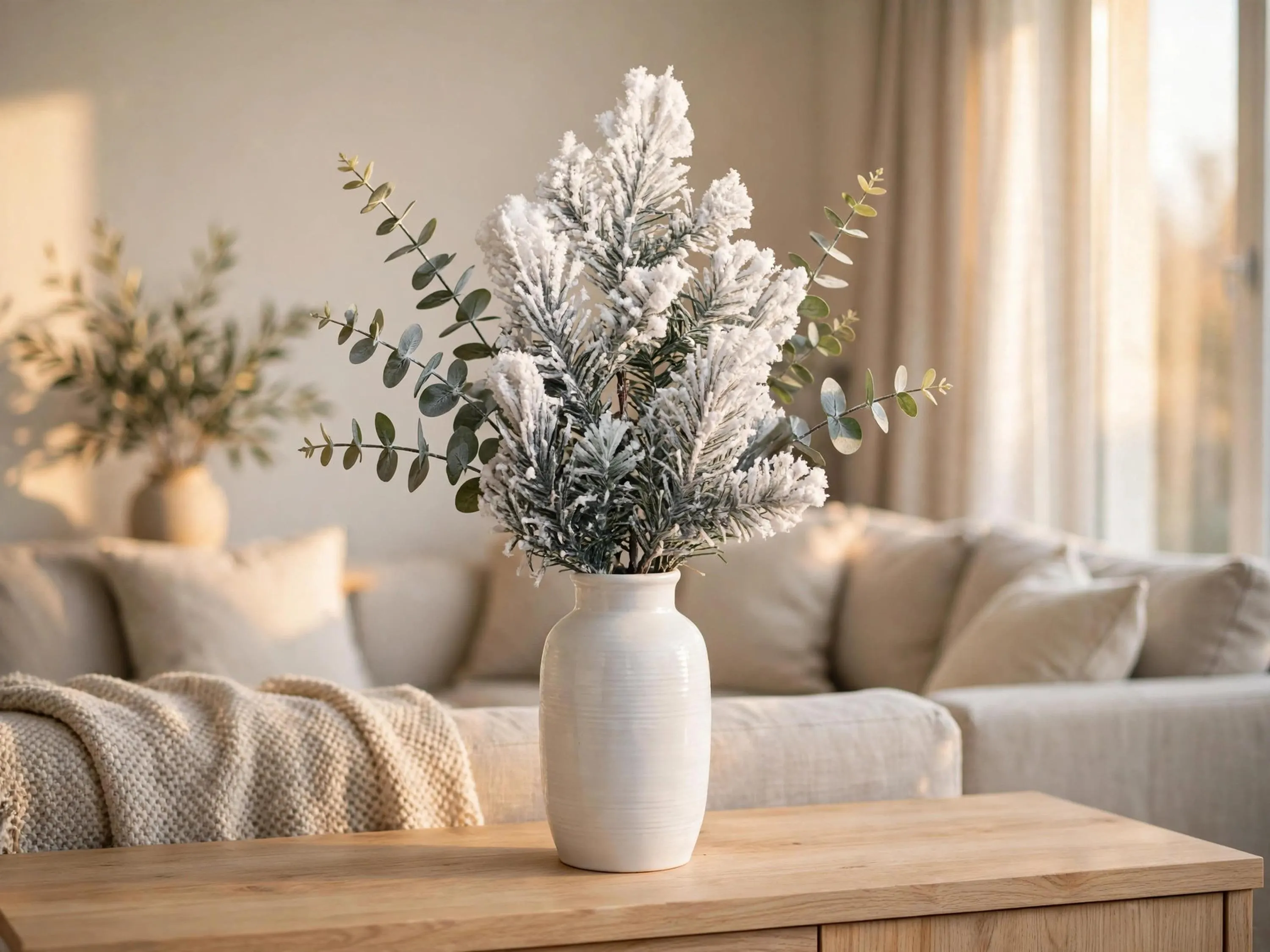 18 Inch Snow Angel Pine Spray White | Christmas Frosted Pick | Holiday Winter Floral Stem Decor