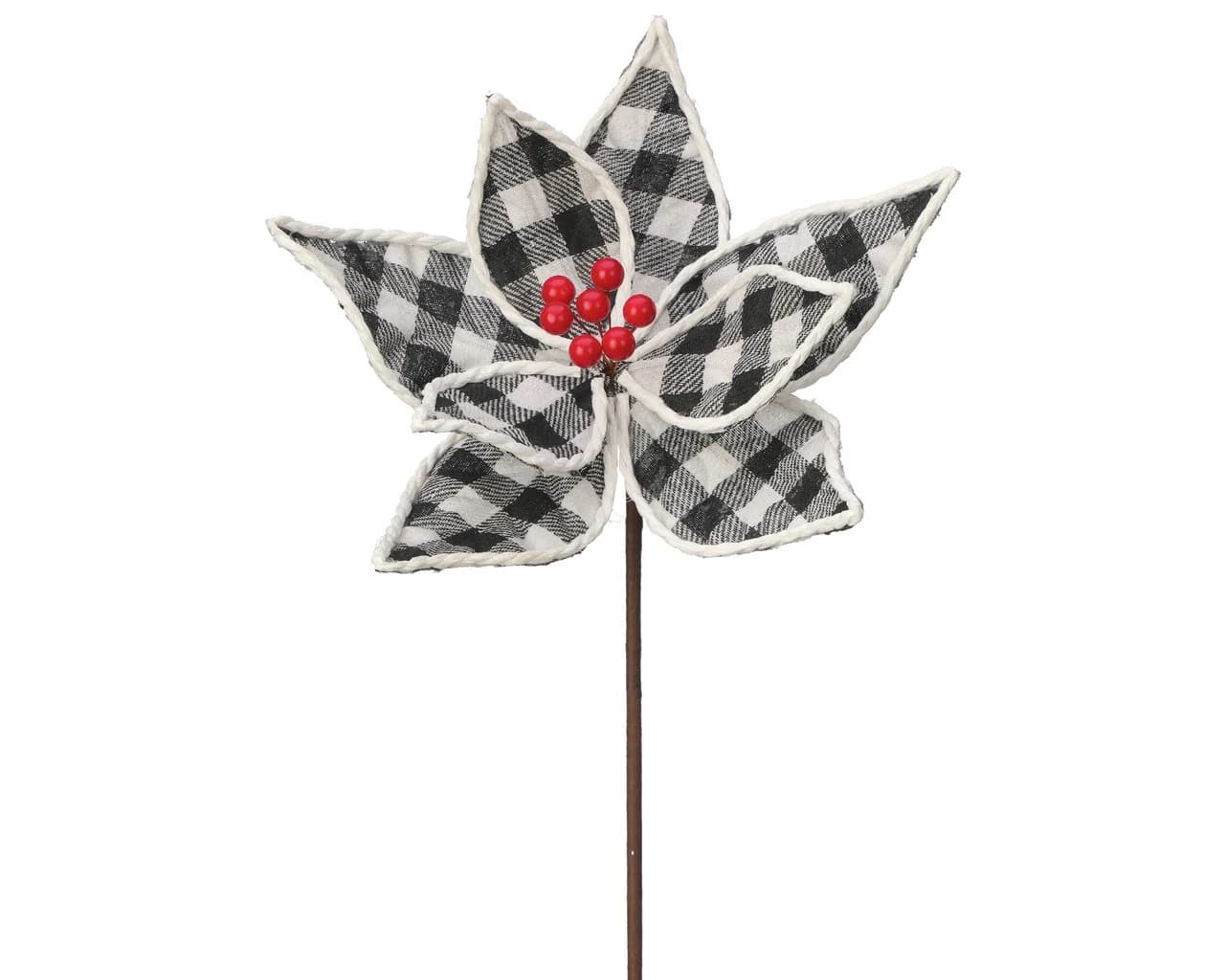 24" Country Checkered With Berry Centre Poinsettia/Holiday Decor/Christmas Decorations/Poinsettia Flowers/Christmas Season Decor