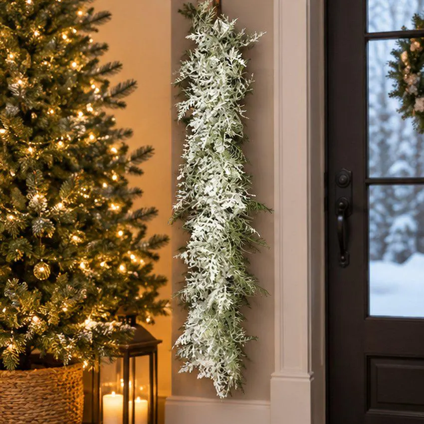 36 Inch Frosted Christmas Hanging Garland, Snowy Greenery Vertical Door and Wall Decor