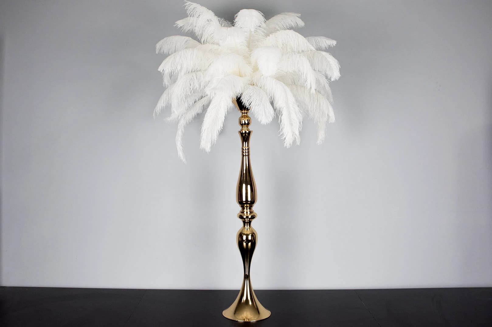 Gold/Silver Metal Ostrich Feather Centerpiece Globe Candleholder/ Candelabra 30in Hollywood Glam Roaring 20's Bling Crystals CandleStand
