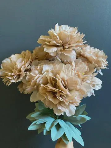 Chocolate Coffee Peony Bunch, 9 Head Premium Silk Peony Bouquet, Vintage Brown Artificial Florals for Rustic Wedding & Home Decor