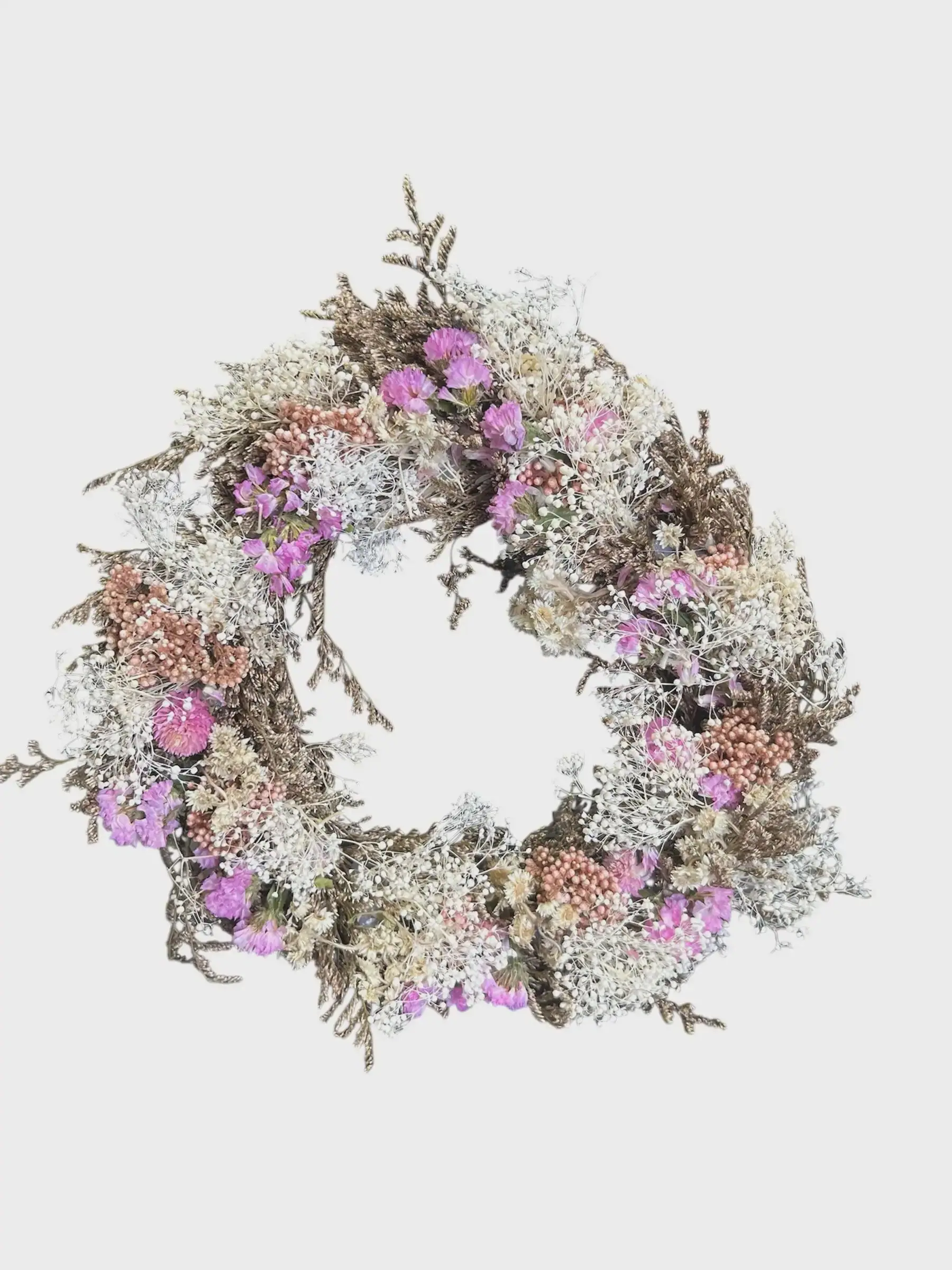 12" Preserved White & Pink Wreath/Holiday/greenery/Green Wreath/Natural Looking Wreath/Outdoor Wreath/Green Outdoor Wreath/Green