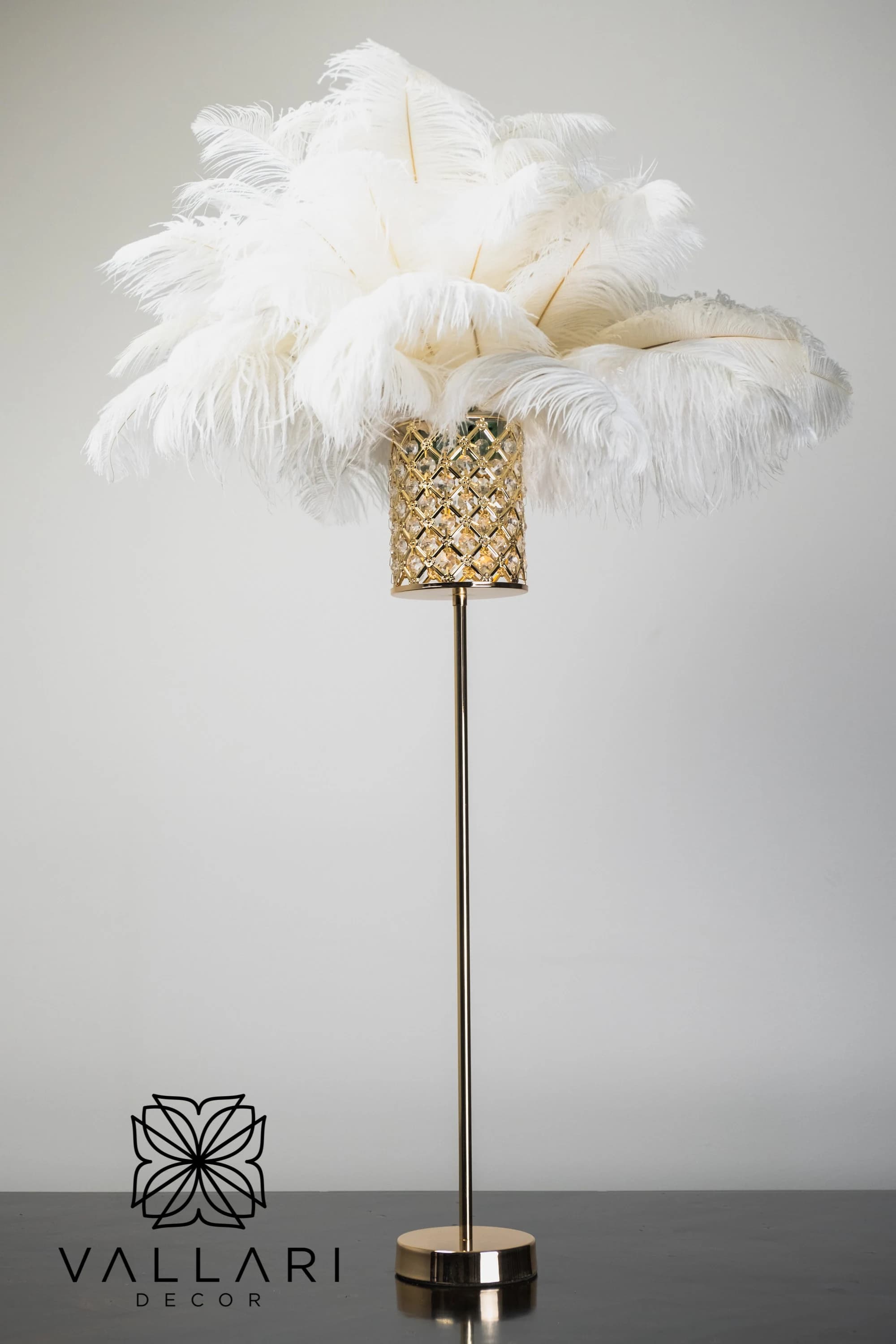 28" Tall Gold Crystal Globe Stand Ostrich Feather Centerpiece for Great Gatsby/Wedding/Old Hollywood/Glitz and Glam themes