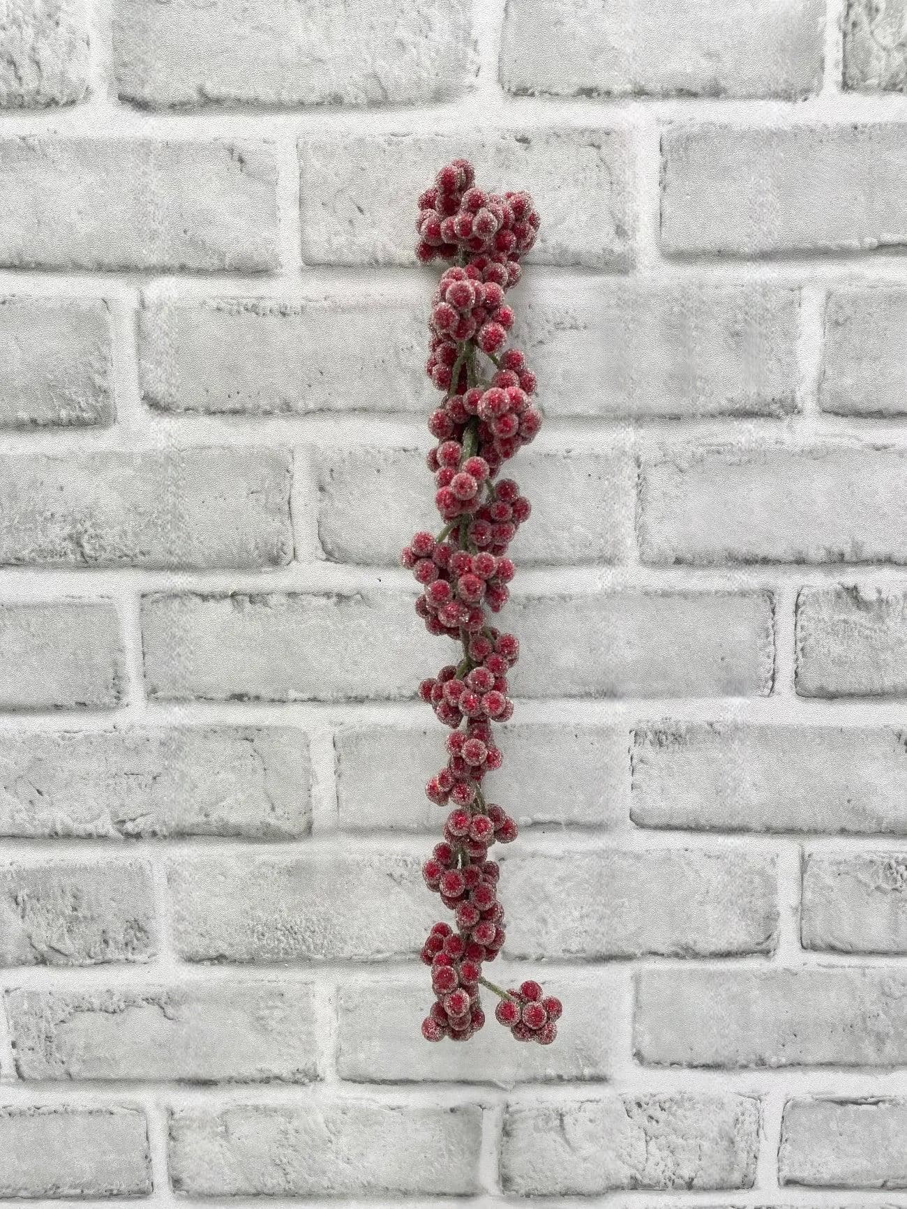 23" Hanging Red Sugared Berry Spray - Faux Frosted Winter Cascade Pick, Classic Christmas Vase Filler, Elegant Holiday Centerpiece Supply