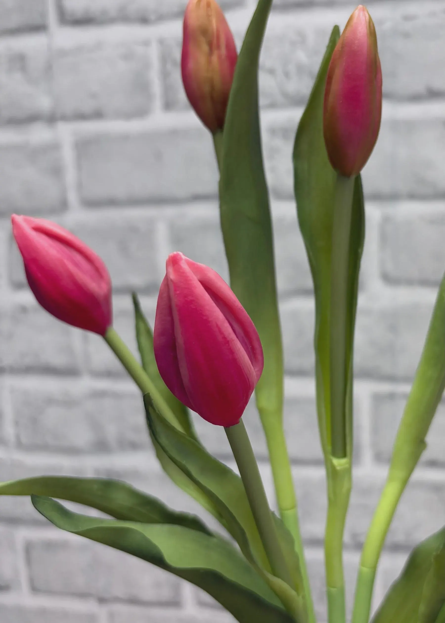 18.5" Rose Tulip Bud Bundle (6 Buds) – Fresh Touch Faux Rose Pink Tulip Pick, Lifelike Artificial Spring Tulips for Vases & Home Decor