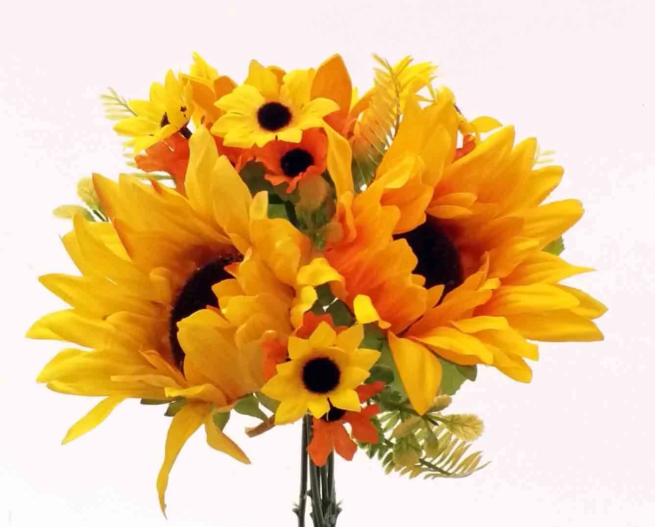 11" Fall Tone Sunflower & Daisy Bouquet/Sprays/Fall Sprays/Orange/Yellow/Faux Flowers/Sunflowers/Flower Bouquet