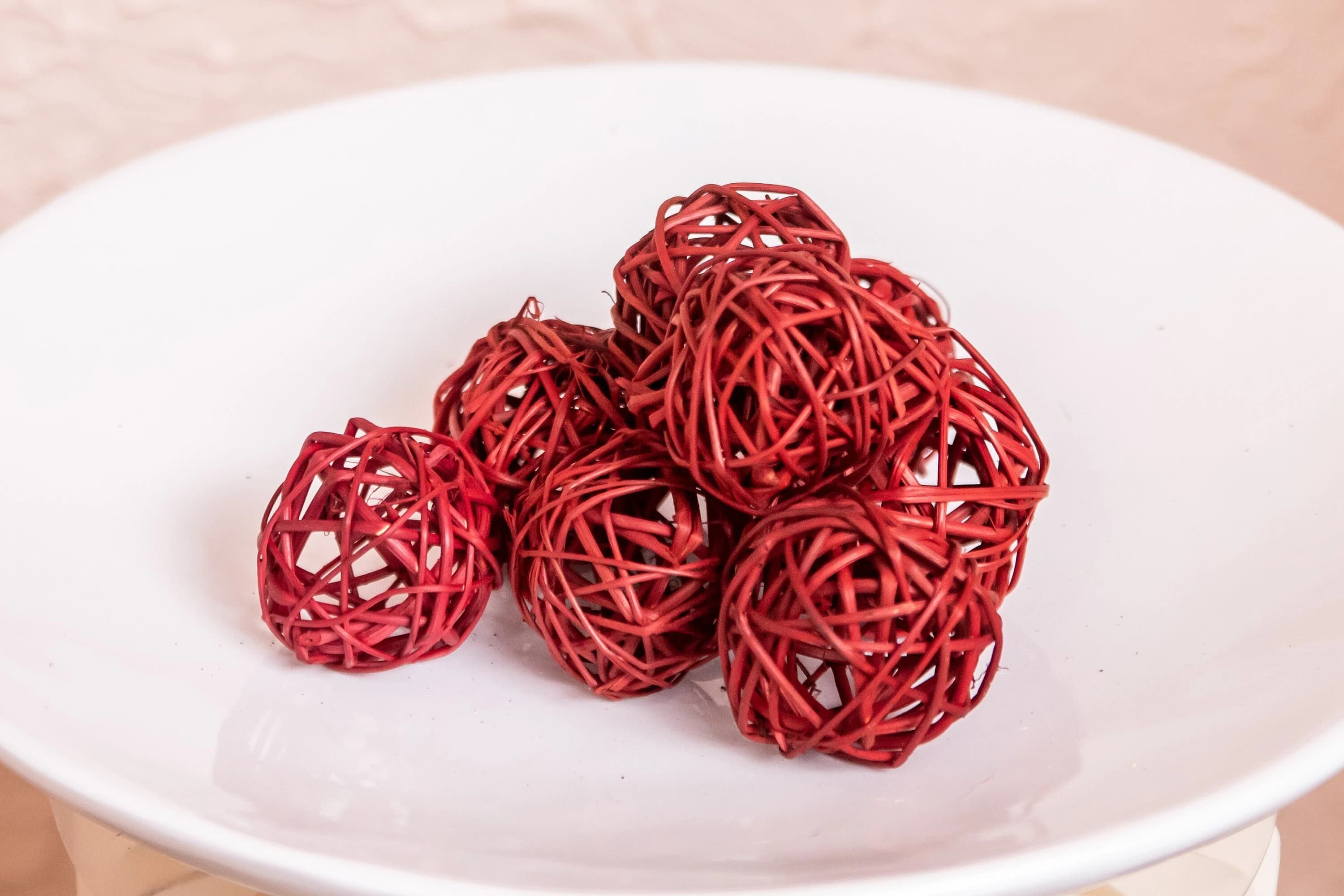 Thin Red/Burgundy Wicker Balls, 6 pc Decorative Balls, Rustic Decor Ideas, Rustic Bawl Filler, Wicker Decoration,  Rustic Table Decor