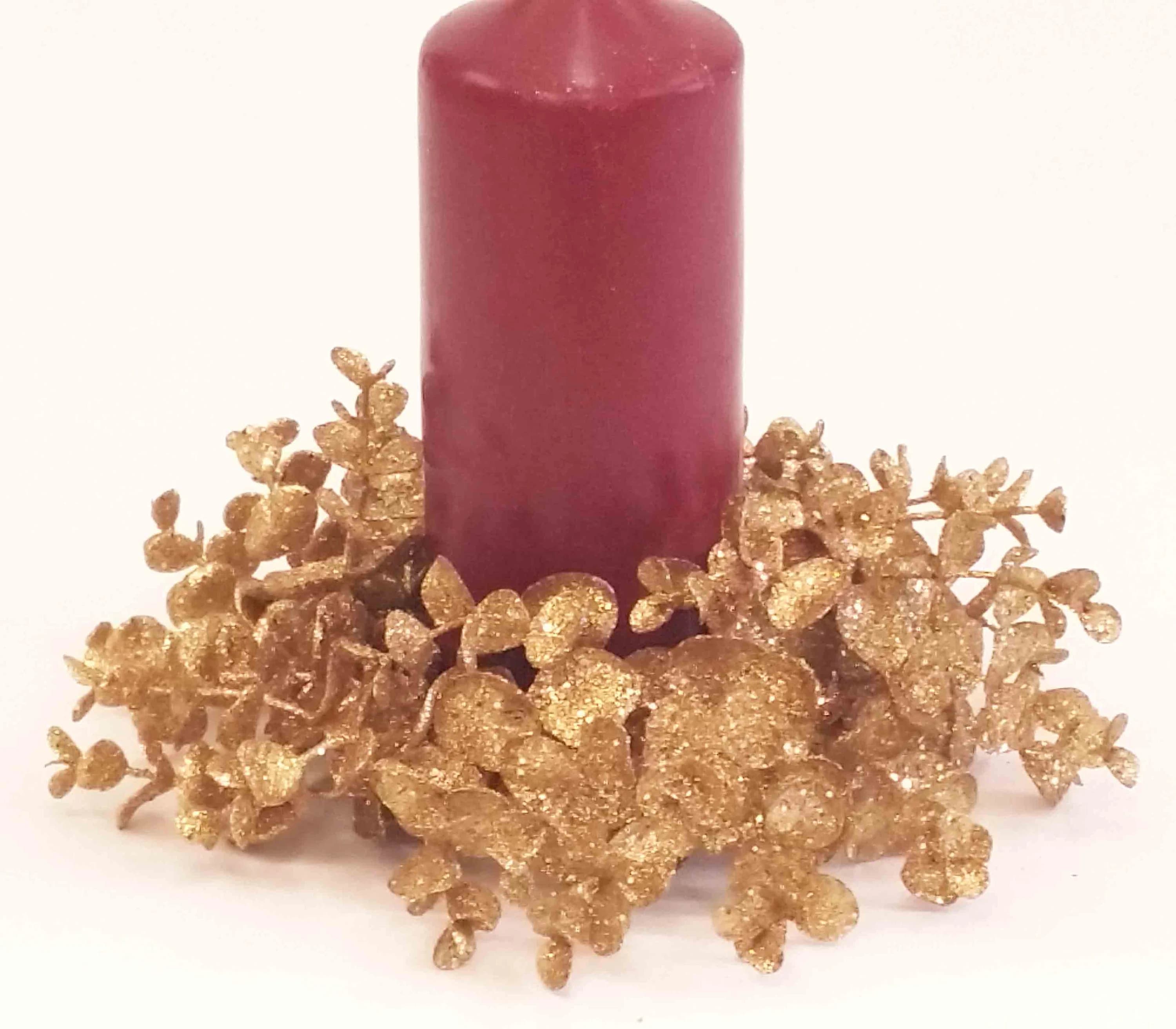 3" Gold Glitter Eucalyptus Candlering/Candle Decor/Table Decor/Centrepiece Decor/Candle Ring/Christmas Table Decor