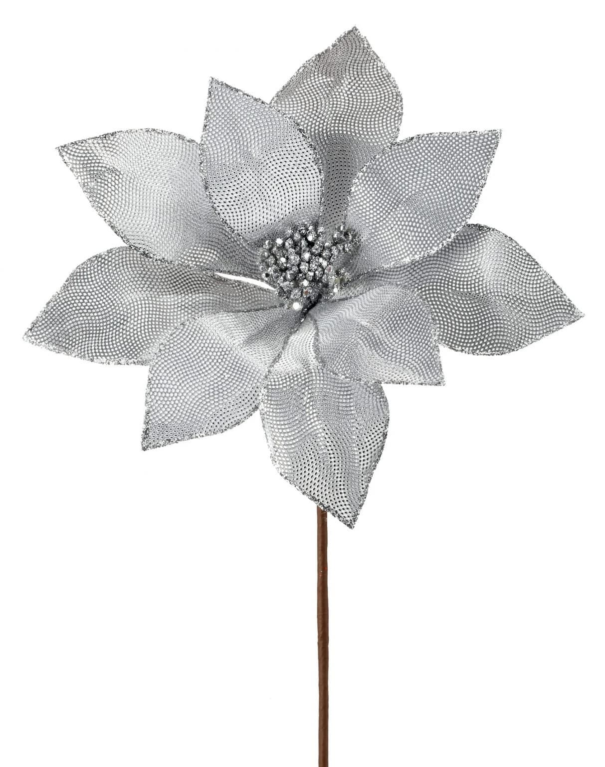 24" Silver Metallic Mirror Fabric Poinsettia/Holiday Decor/Christmas Decorations/Poinsettia Picks/Poinsettia Flowers/Poinsettia Plants