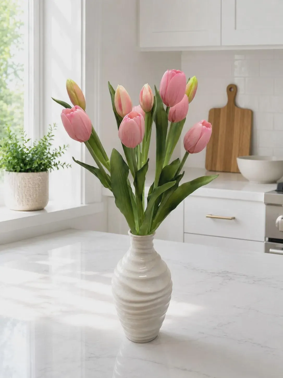 18" Dynasty Pink Tulip Bundle (10 Stems) – Fresh Touch Faux Pink Tulip Pick, 6 Flowers & 4 Buds for Vases, Easter and Home Decor