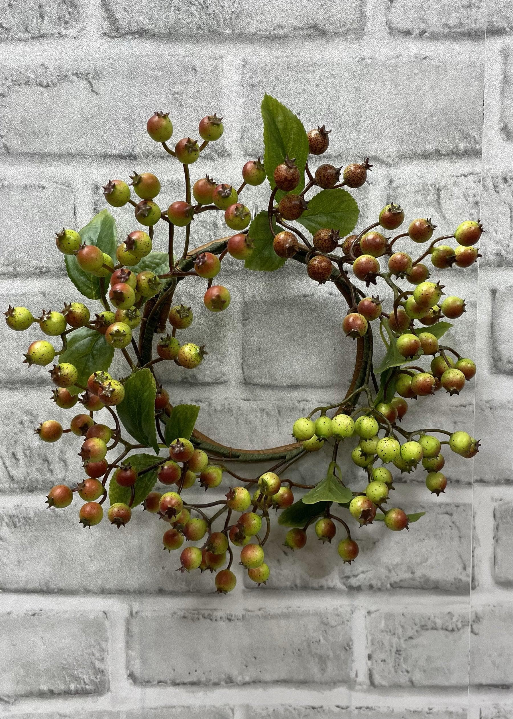 Green Fall Berry Candle Ring | 4.5" Inner, 9" Outer | Artificial Berry Candle Wreath | Thanksgiving Table Decor | Farmhouse Centerpiece