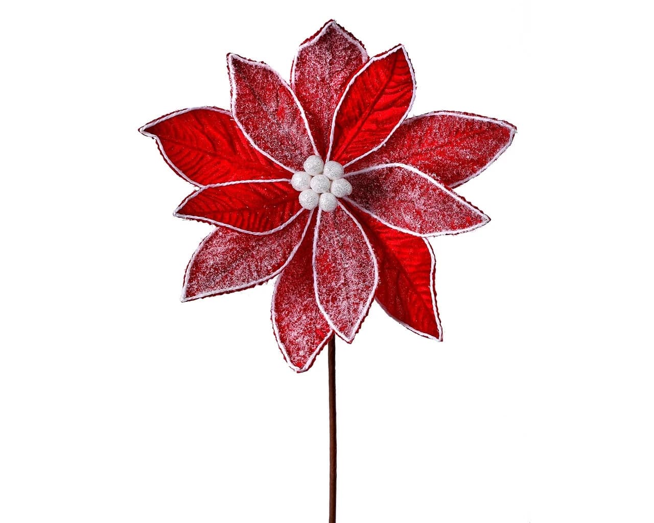 28" Red & White Frosted Velvet Poinsettia/Holiday Decor/Christmas Decorations/Poinsettia Picks/Poinsettia Flowers/Poinsettia Plants