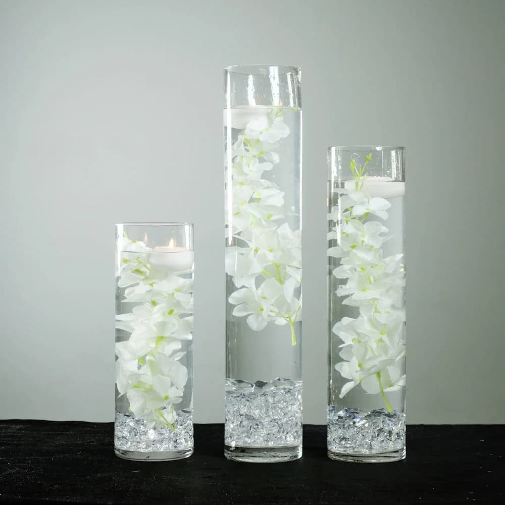 Submersible White/Purple/Green Dendrobium Floral Wedding Centerpiece with Floating Candles and Acrylic Crystals Kit