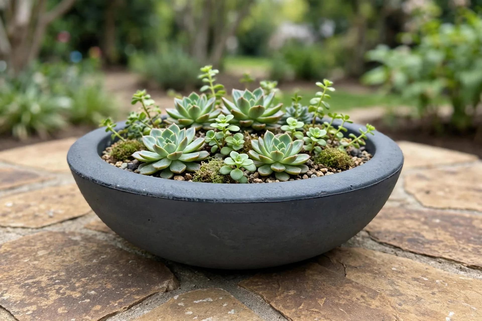 Eco Plastic Lip Bowl Slate 15x5.4 Inch | Shallow Wide Bowl Planter | Succulent Garden Pot