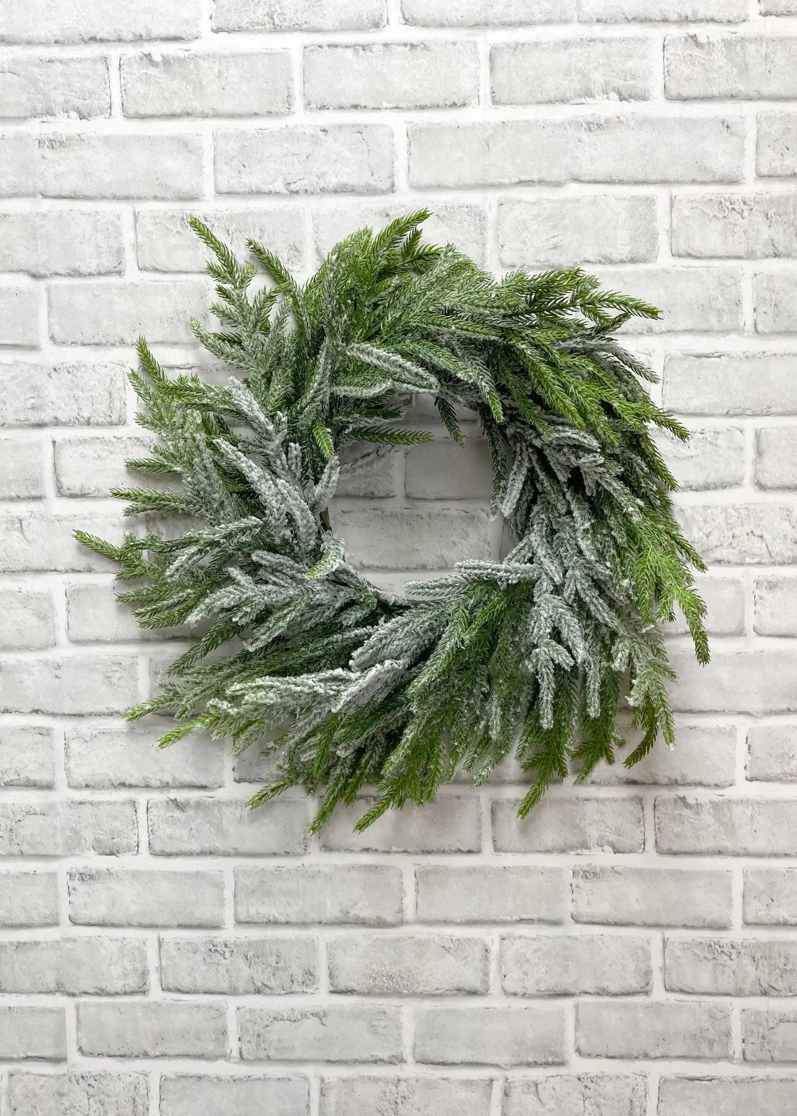14" Fresh Touch Snowy Norfolk Pine Wreath/Garlands/Wedding Centerpieces/Home Decor/Faux Vines/Silk Vines/Garlands