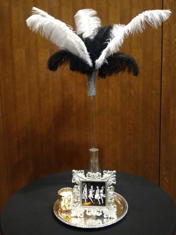 24" Eiffel Tower Simple Black and White Inspired Ostrich Feather Centerpiece/Roaring 20's/Great Gatsby/Birthday Party/Dirty 30/Casino Theme