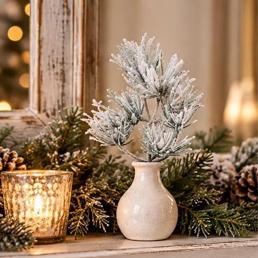 10-inch Snowed Cedar Spray for Christmas Wreaths, Garlands & Floral Arrangements, Seasonal Greenery Craft Supply