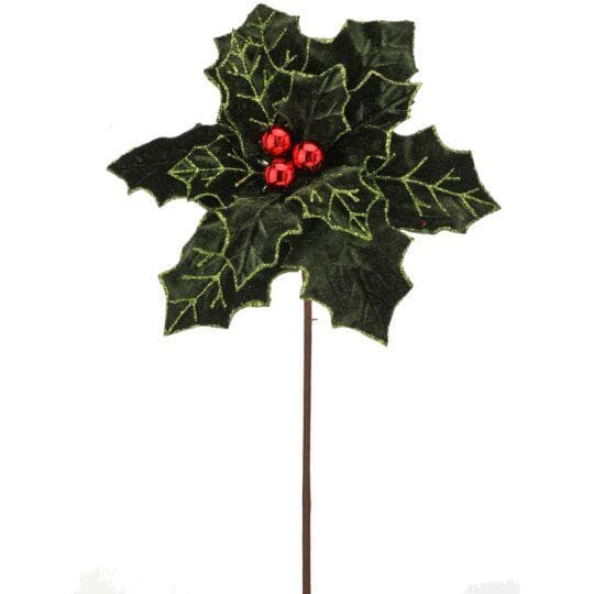 22" Green, Red Royal Velvet Poinsettia/Holiday Decor/Christmas Decor/Poinsettia Picks/Poinsettia Flowers/Poinsettias/Wedding