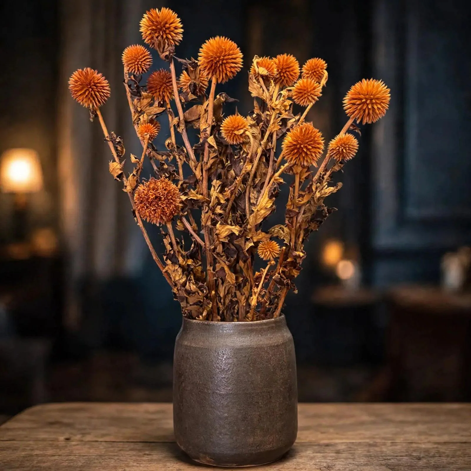 Echinops Preserved Orange 24 Inch | 5 Oz | Preserved Thistle Flowers