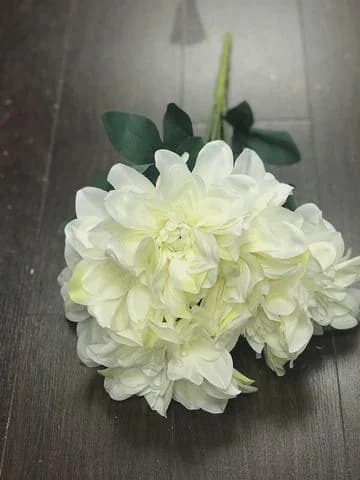 15" Ivory Artificial Dahlia Bunch, 6-Head Silk Dahlia Bouquet, Faux Cream White Flowers, Wedding Centerpiece, Modern Farmhouse Decor, Luxury